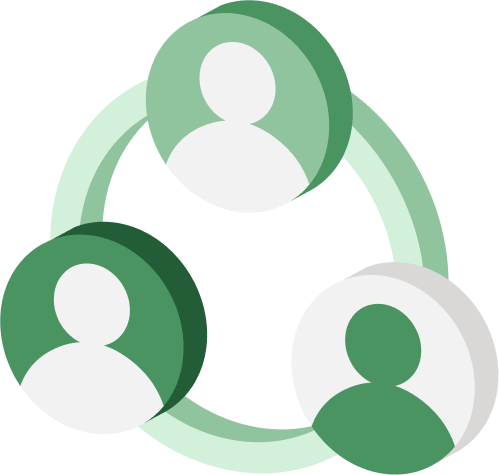 Icon of three people connected by lines, representing collaboration and teamwork.