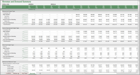 Screenshot of Vena's revenue and demand summary template