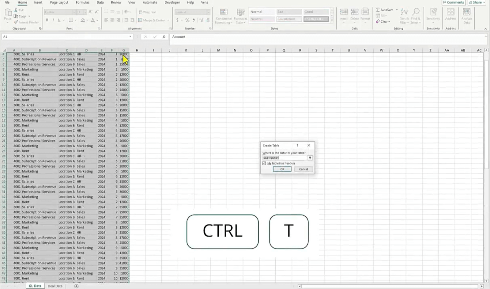 An image showing how to create a new table and name it.