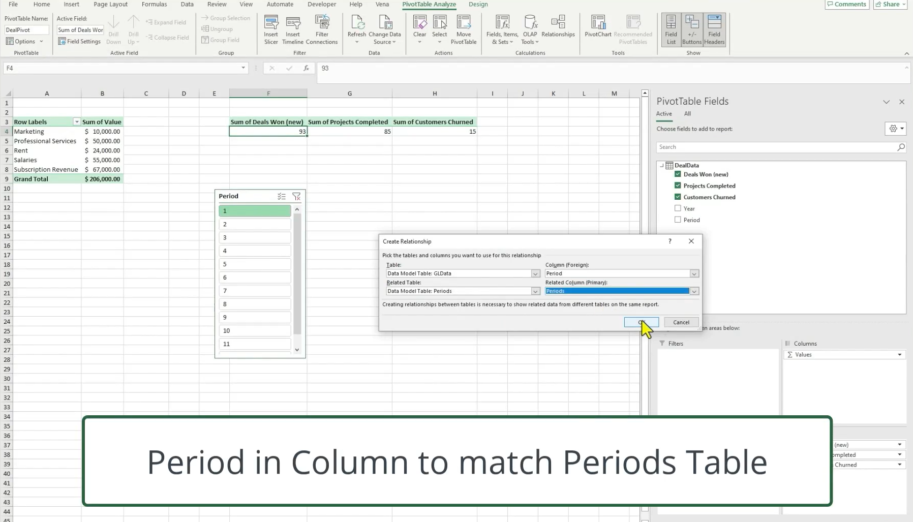 An image showing how to match columns to create a relationship.