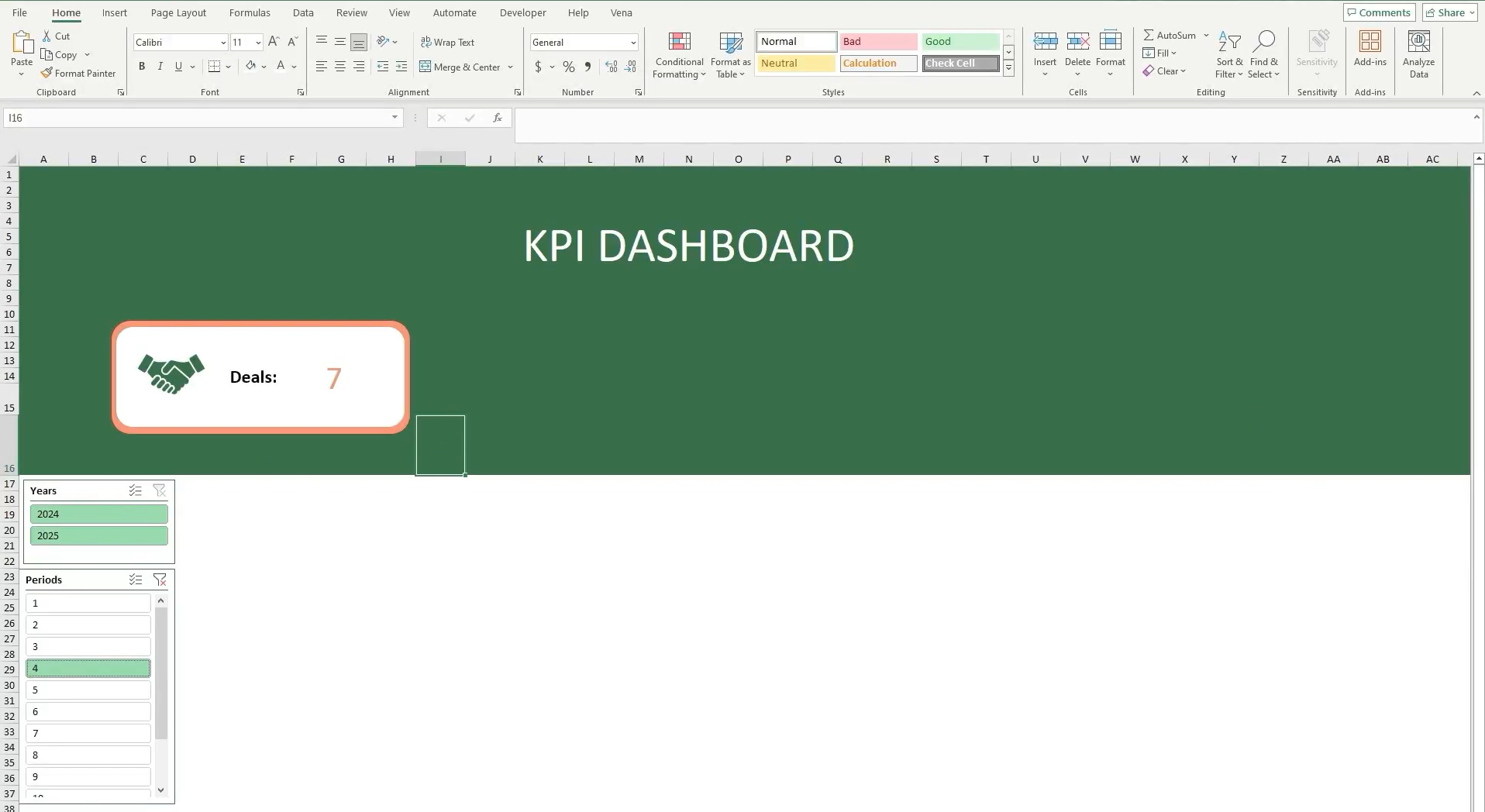 An image showing our dashboard with the cut-pasted Period and Year slicers.