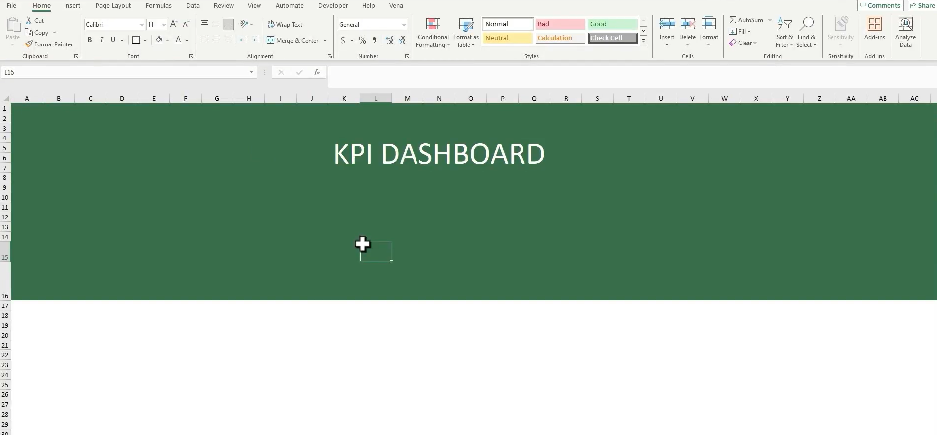 An image showing the initial format of our KPI dashboard.