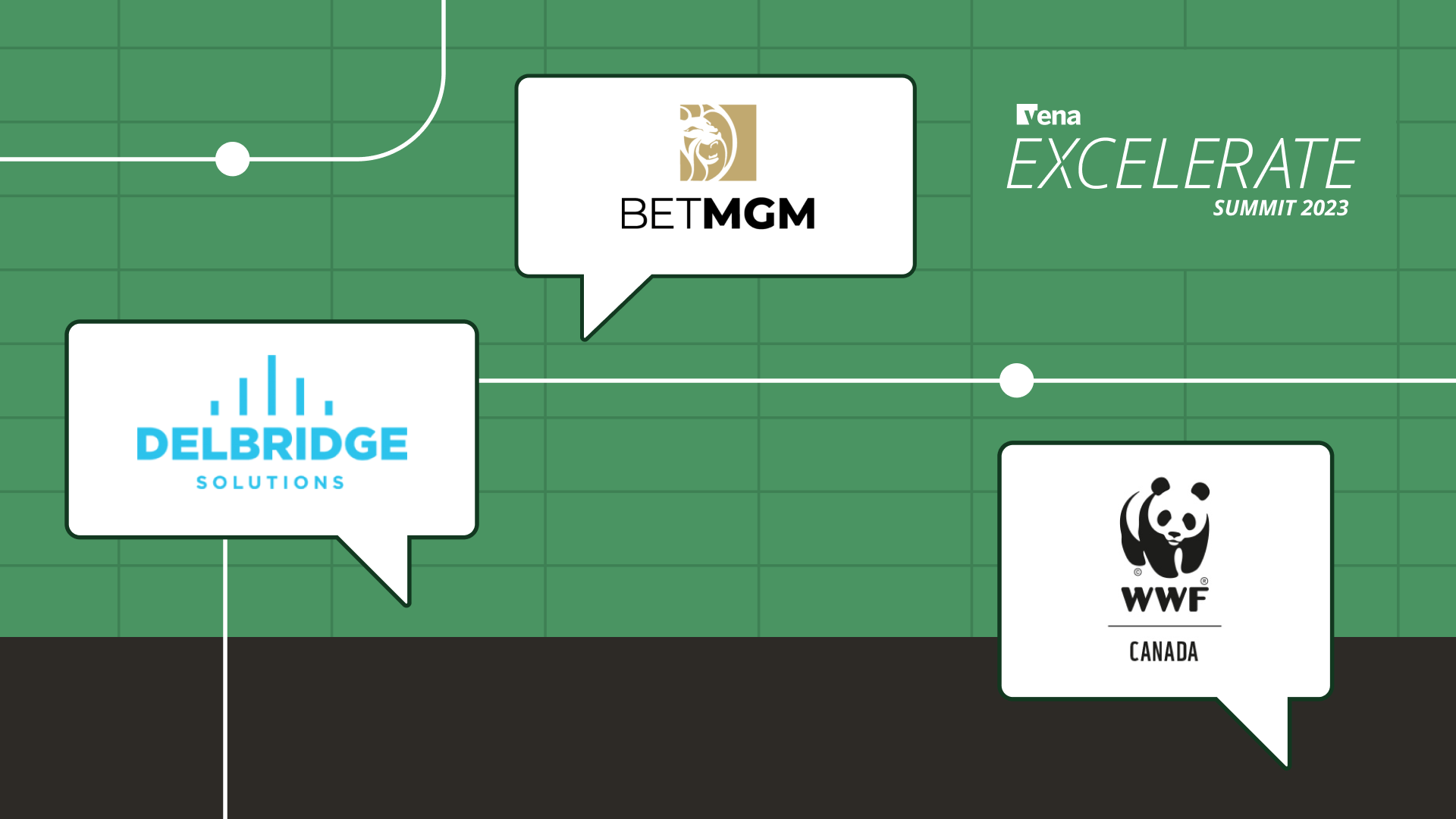 The Logos for Delbridge Solutions, BETMGM and WWF Canada on a green background