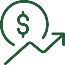 Icon of a dollar sign and an upward arrow