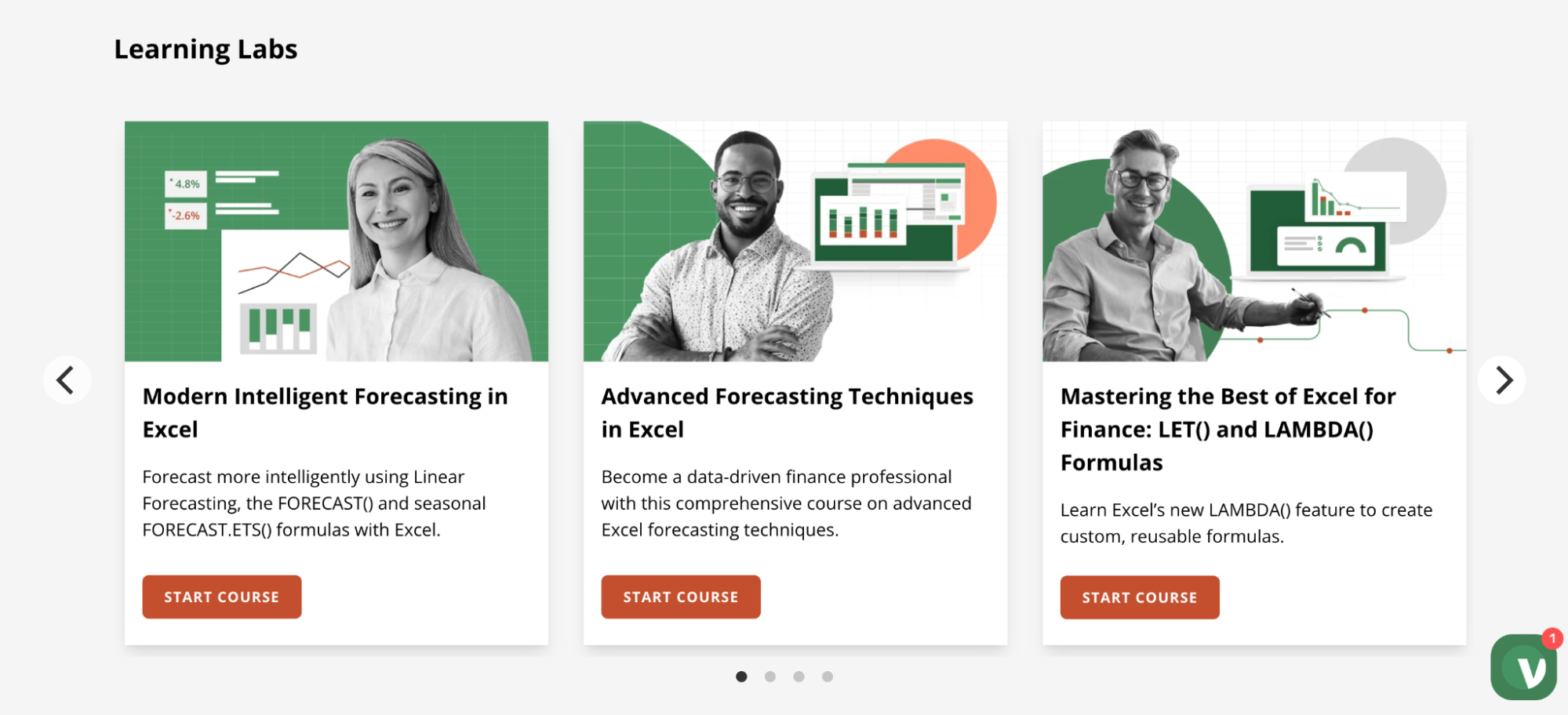 A preview of the Excel courses available on Vena Academy