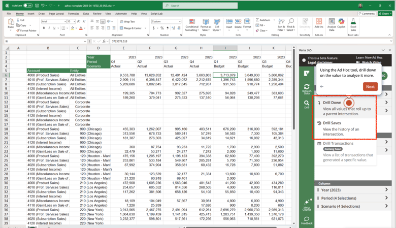 Vena Ad Hoc Drill Down