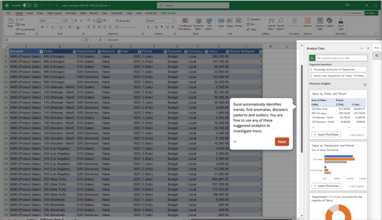 Vena Ad Hoc Excel Analyze Data