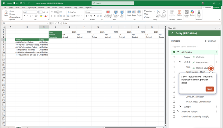 Vena Ad Hoc Select Bottom Level Hierarchy