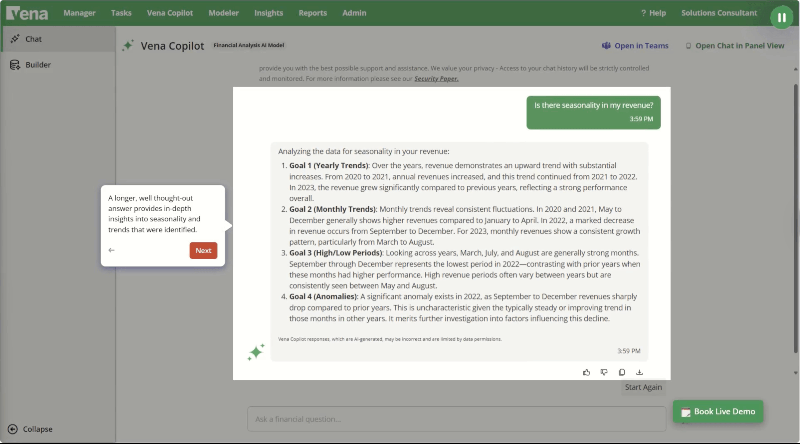 Vena Copilot Seasonality Question