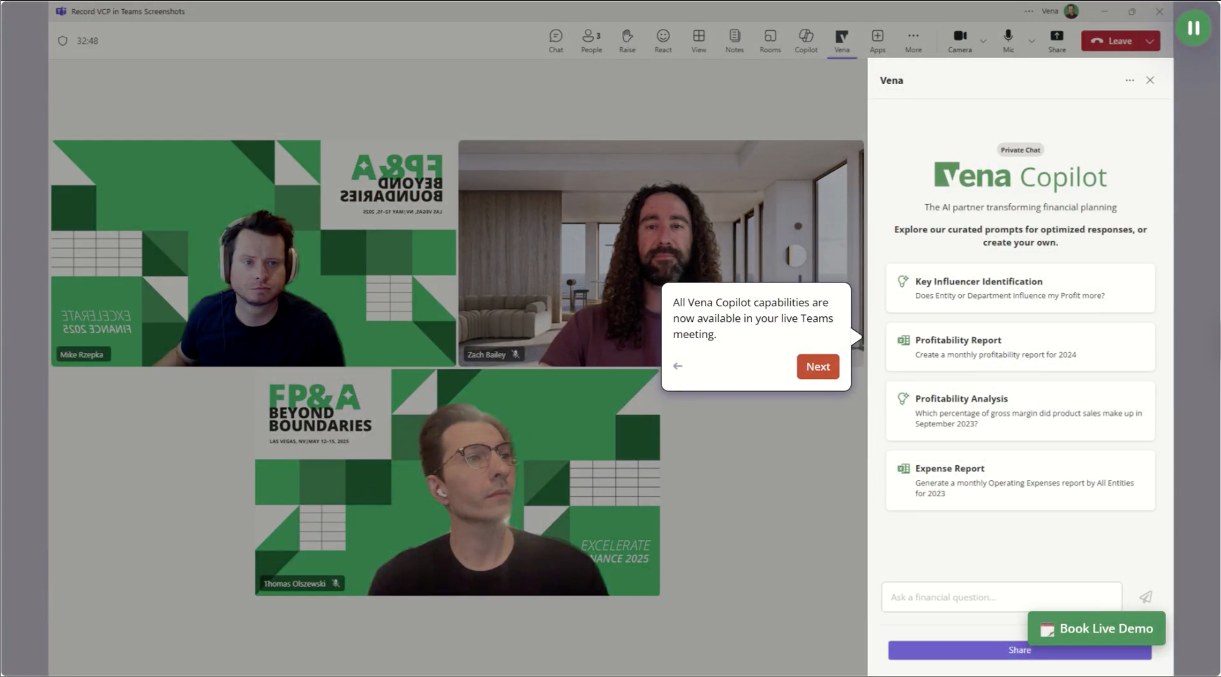 Vena Copilot Sidebar in Teams Meeting