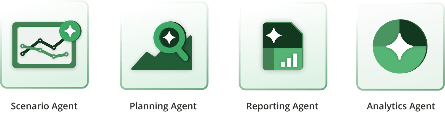 Scenario Agent, Planning Agent, Reporting Agent, and Analytics Agent