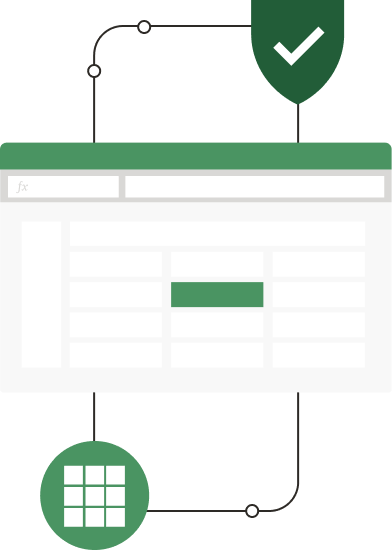 An illustration of an excel file, with one cell highlighted 