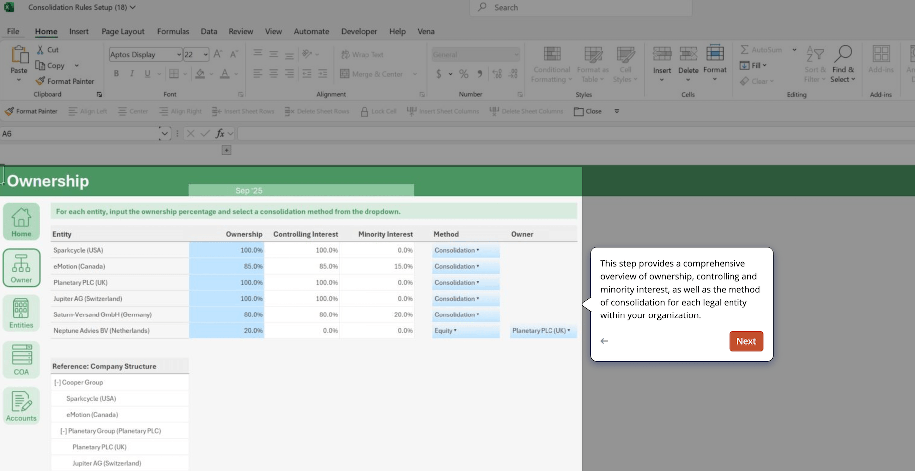 Vena for Financial Consolidations
