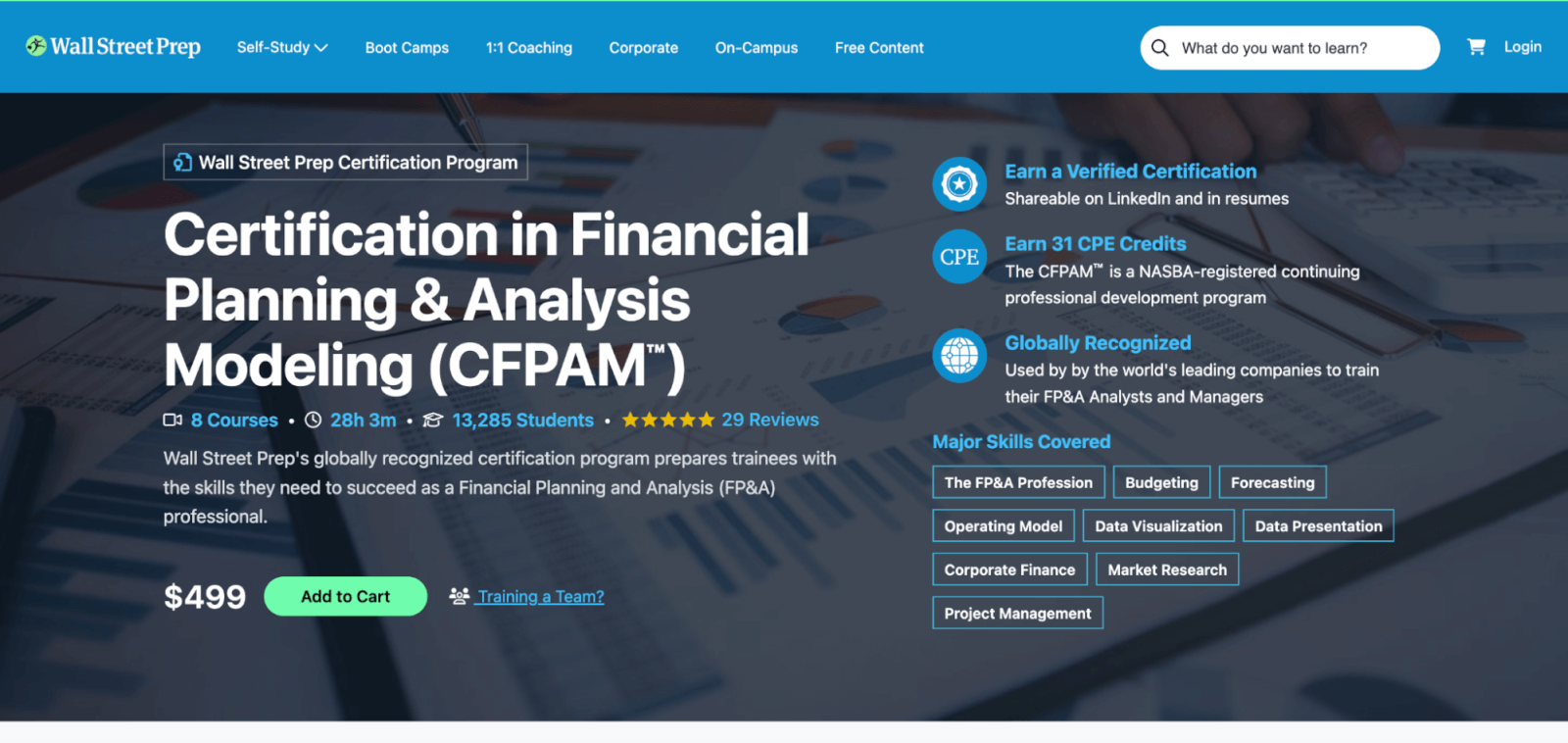 A preview of the Certification in Financial Planning & Analysis Modeling (CFPAM) course from the WallStreetPrep website