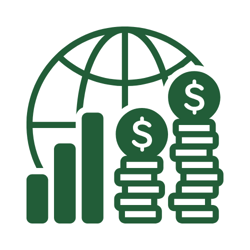 Icon of stacked money and a globe