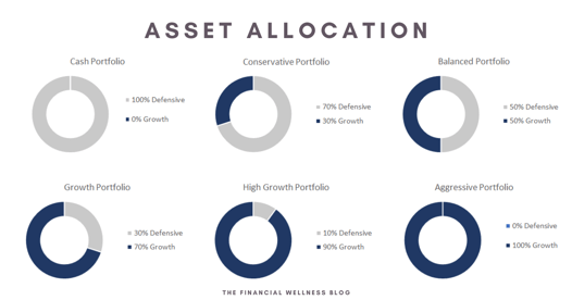 Circle graph of the diversified allocation of assets.
